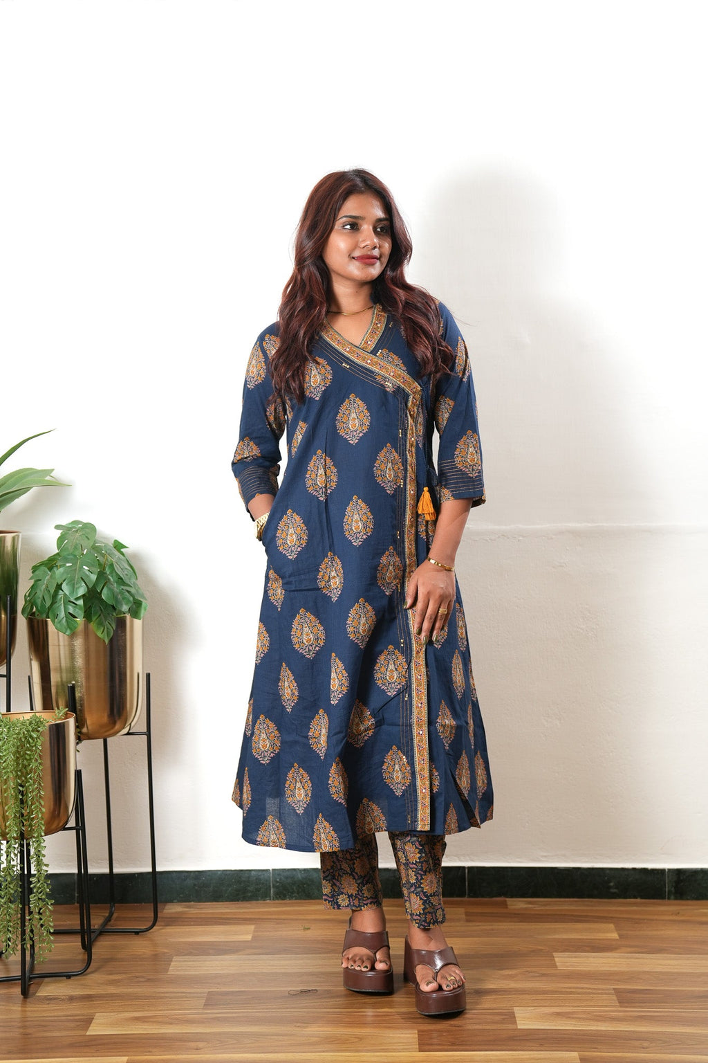 Indigo butta angrakha cotton co-ords set