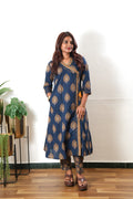 Indigo butta angrakha cotton co-ords set