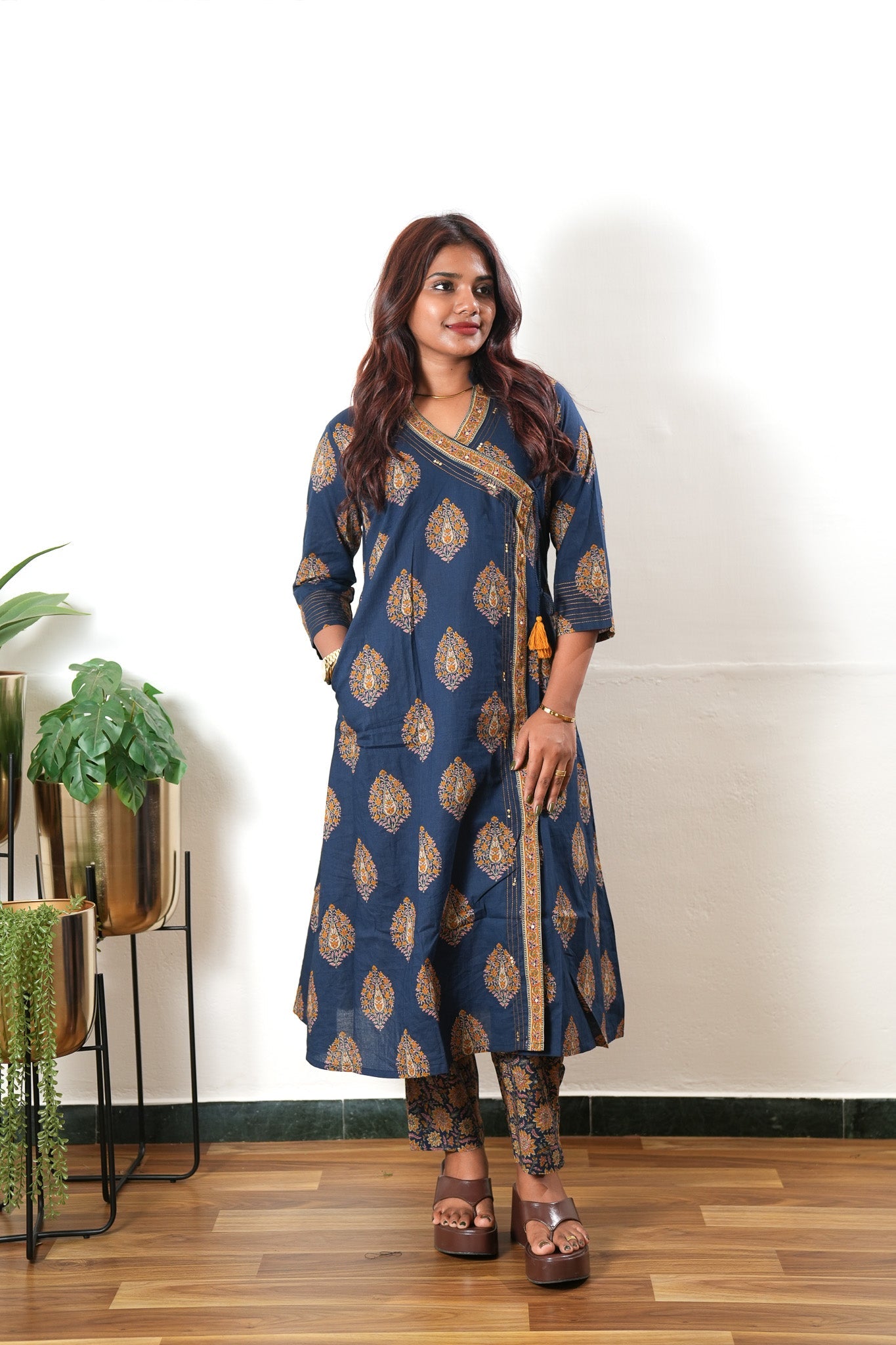 Indigo butta angrakha cotton co-ords set