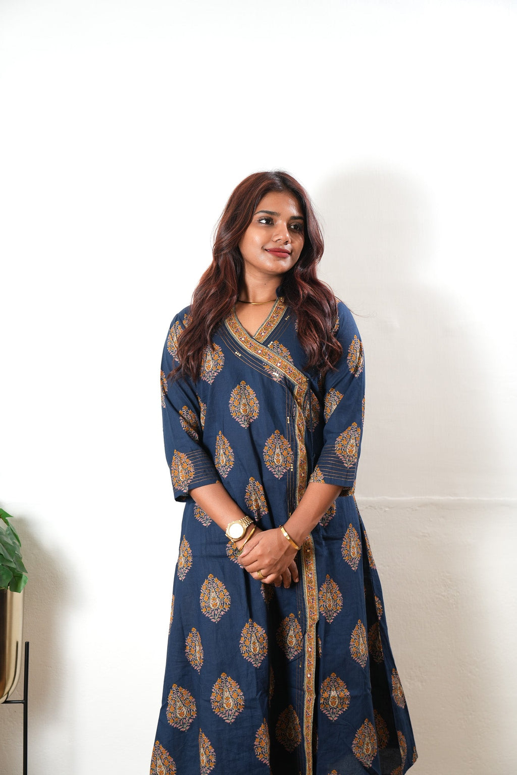 Indigo butta angrakha cotton co-ords set