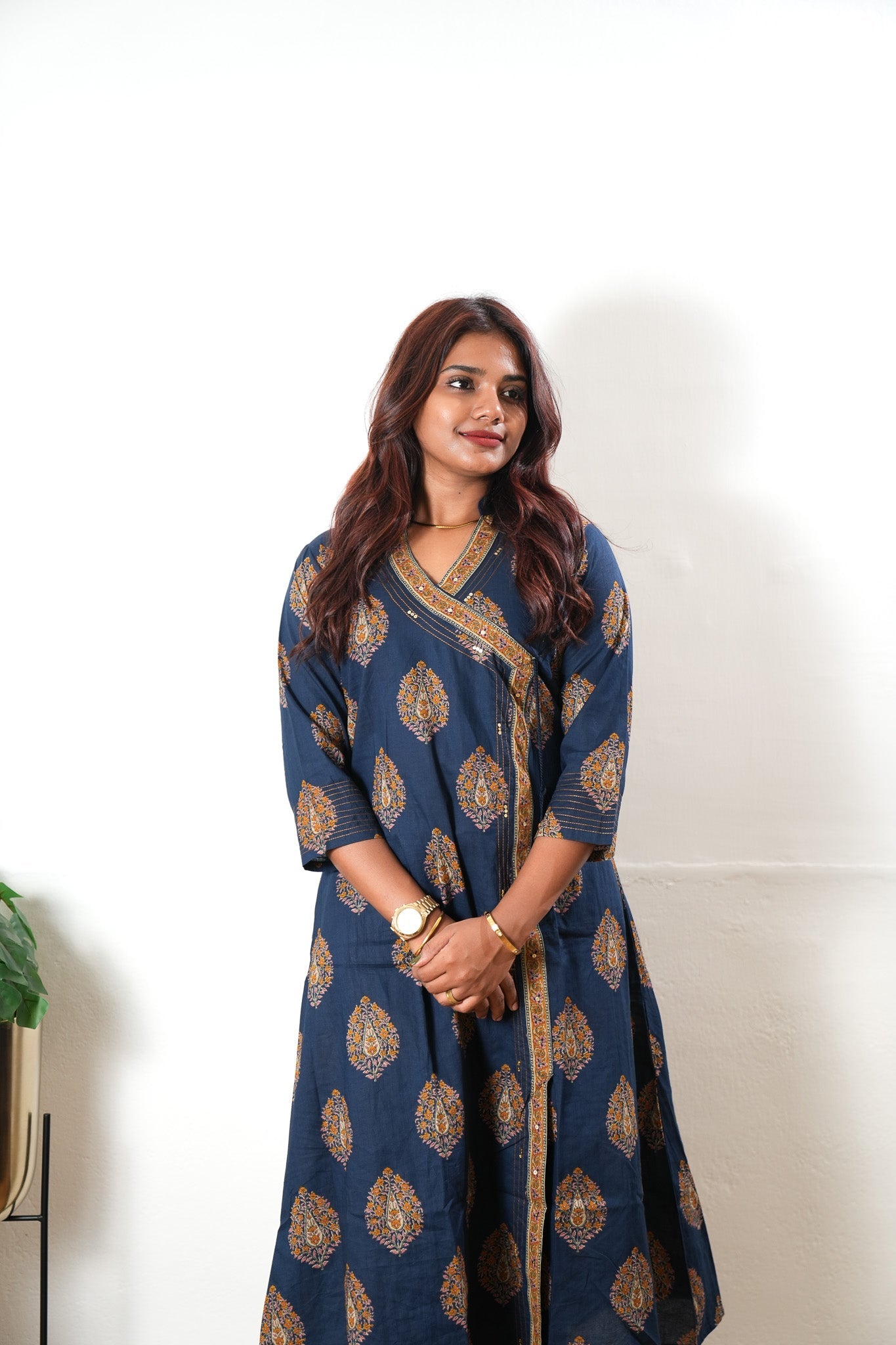 Indigo butta angrakha cotton co-ords set