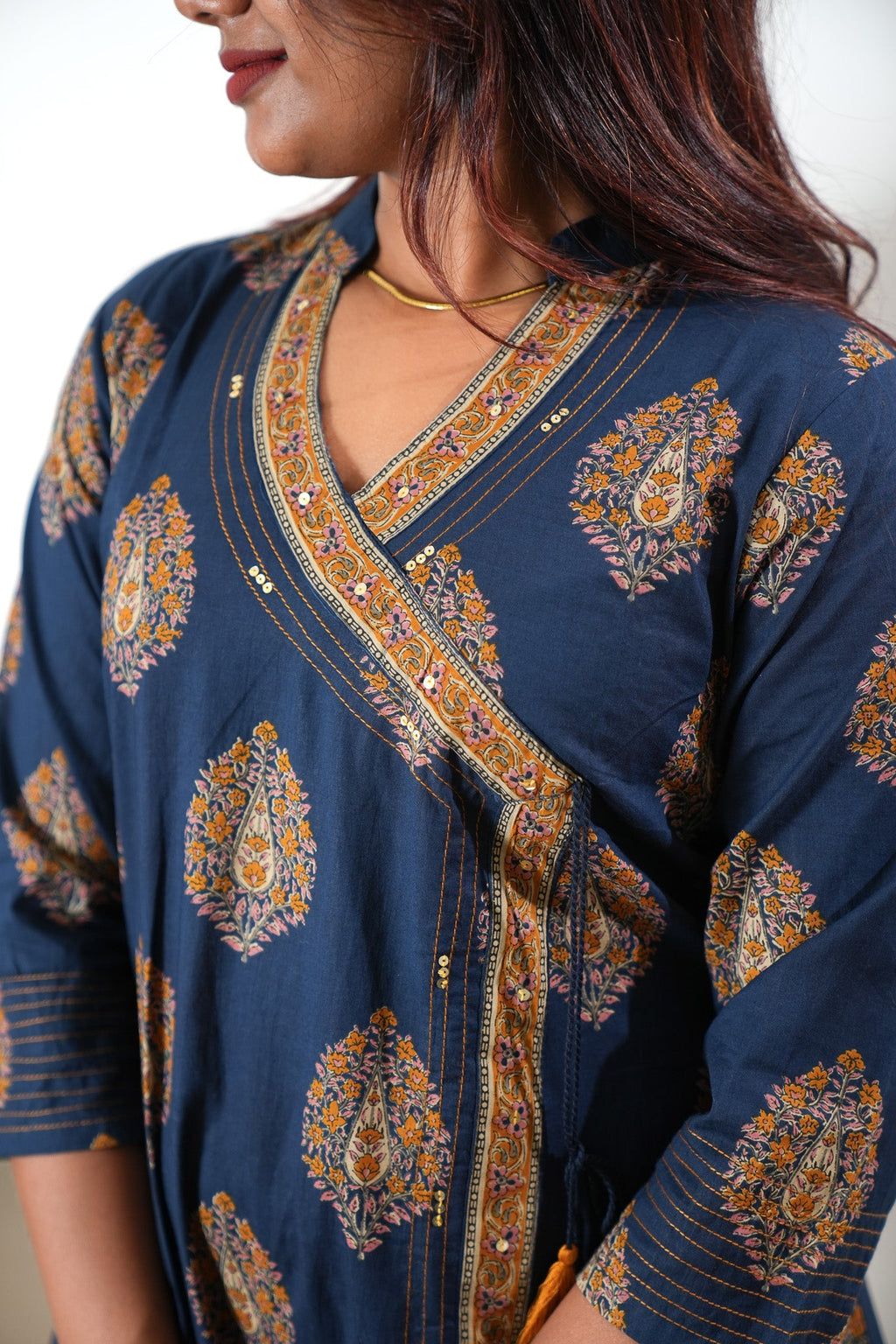 Indigo butta angrakha cotton co-ords set