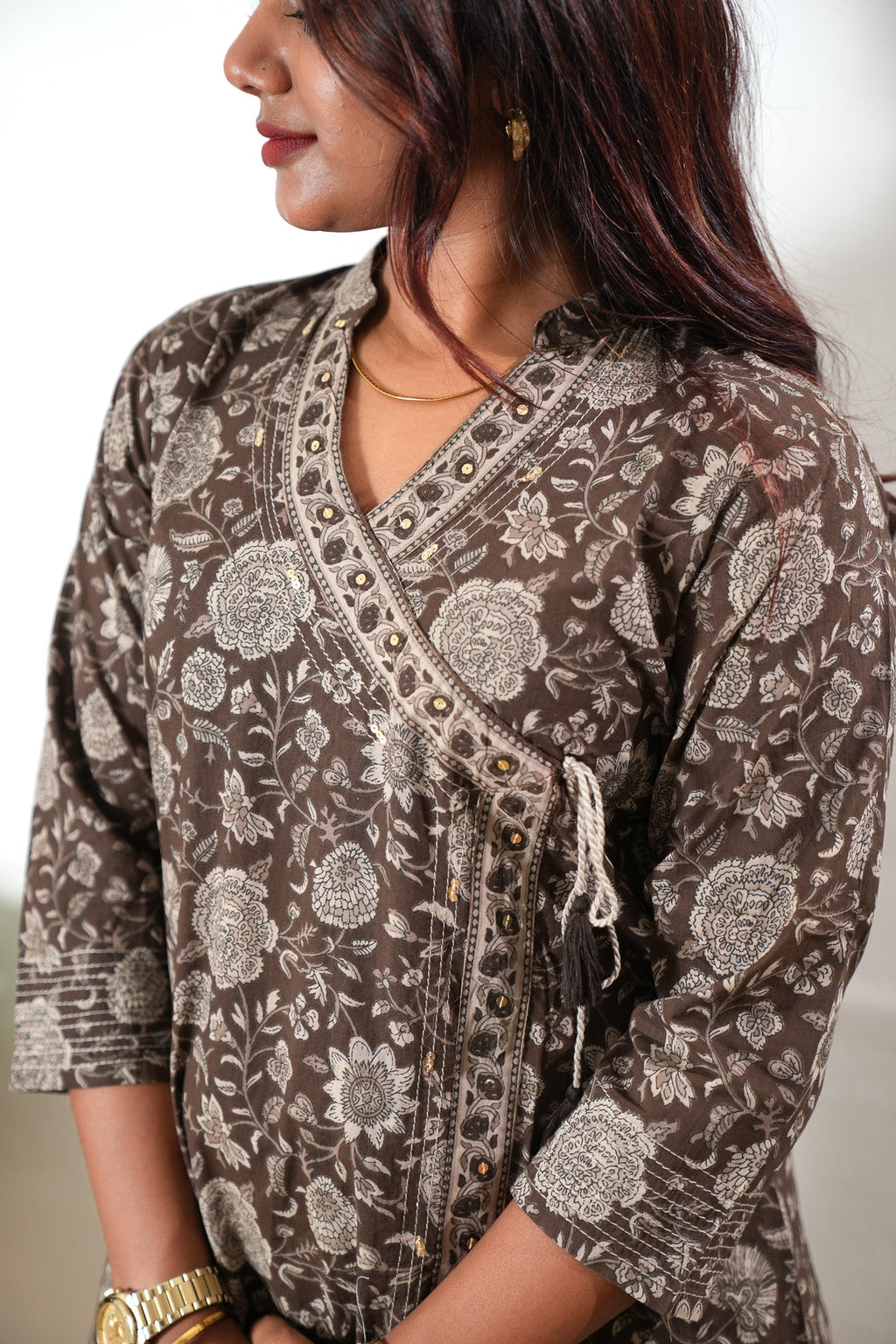 Khaki angrakha cotton co-ords set