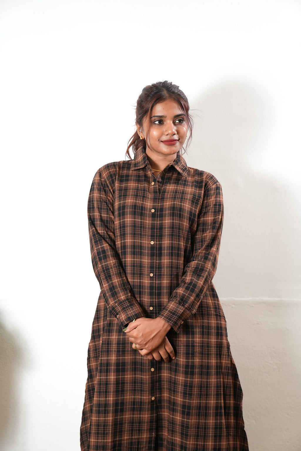 Brown checked linen co-ords set