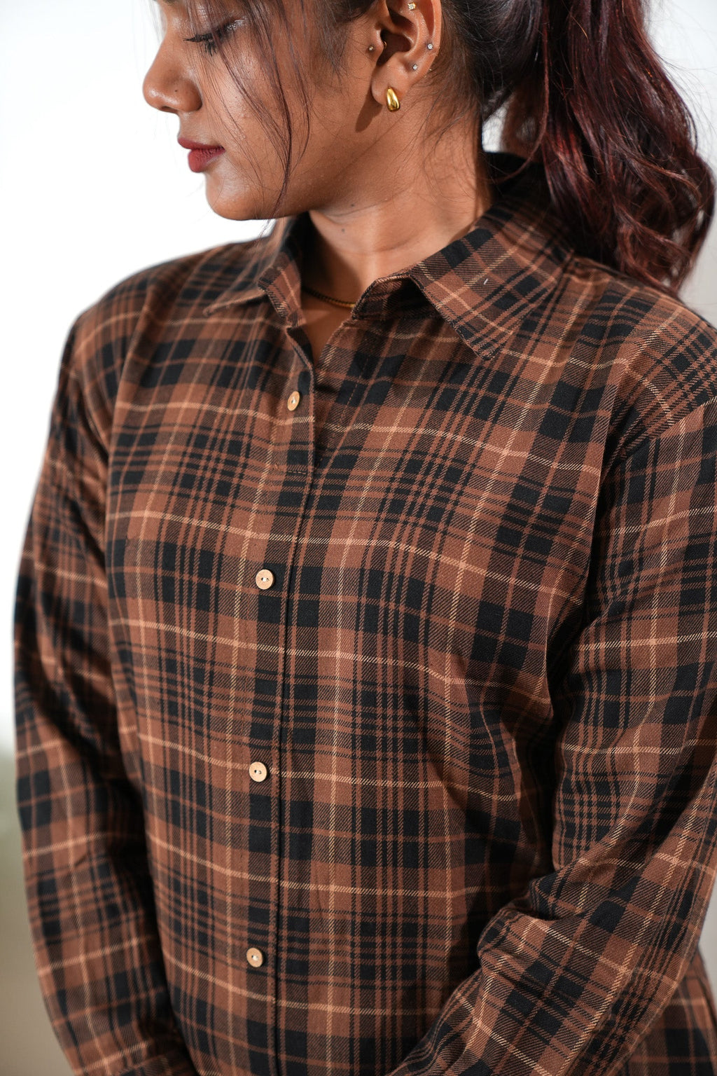 Brown checked linen co-ords set
