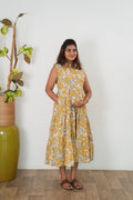 Grey and mustard button down cotton shirt dress(attached sleeves)