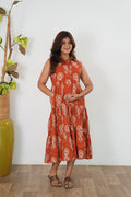 Rust orange button down cotton shirt dress(attached sleeves)