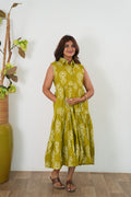 Lime green button down cotton shirt dress(attached sleeves)