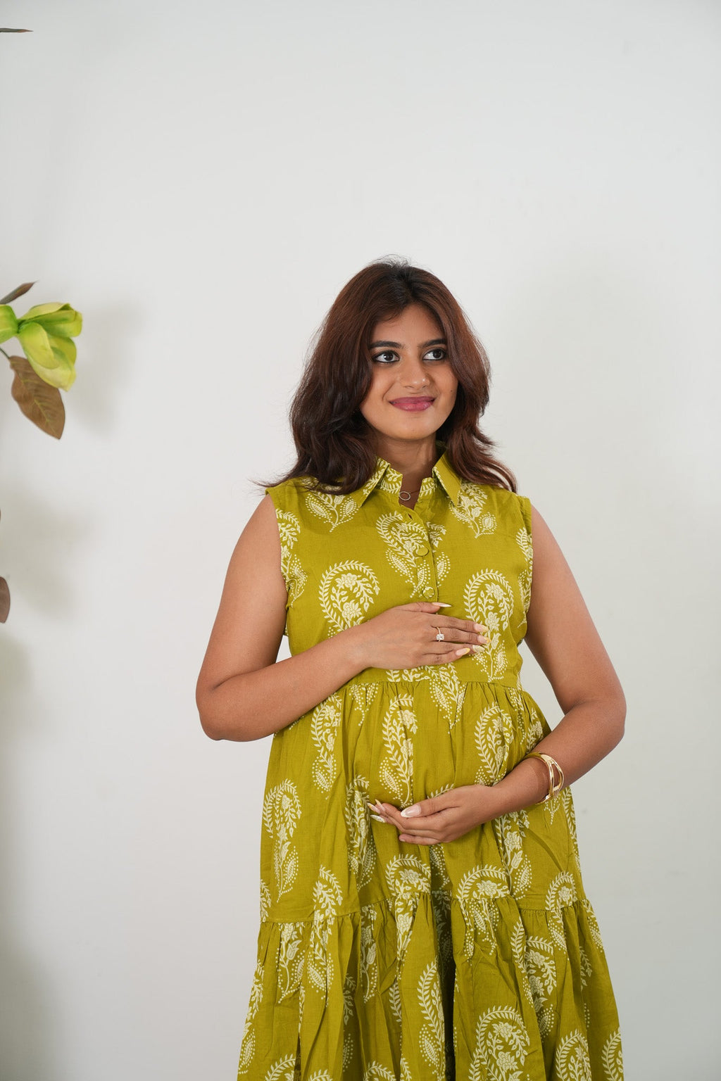 Lime green button down cotton shirt dress(attached sleeves)