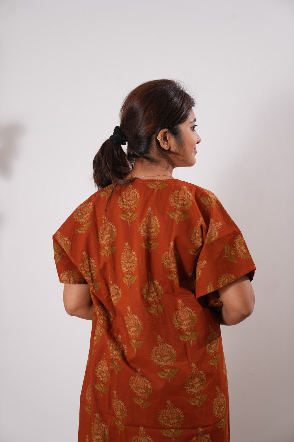Deep orange cotton maternity nursing kaftan
