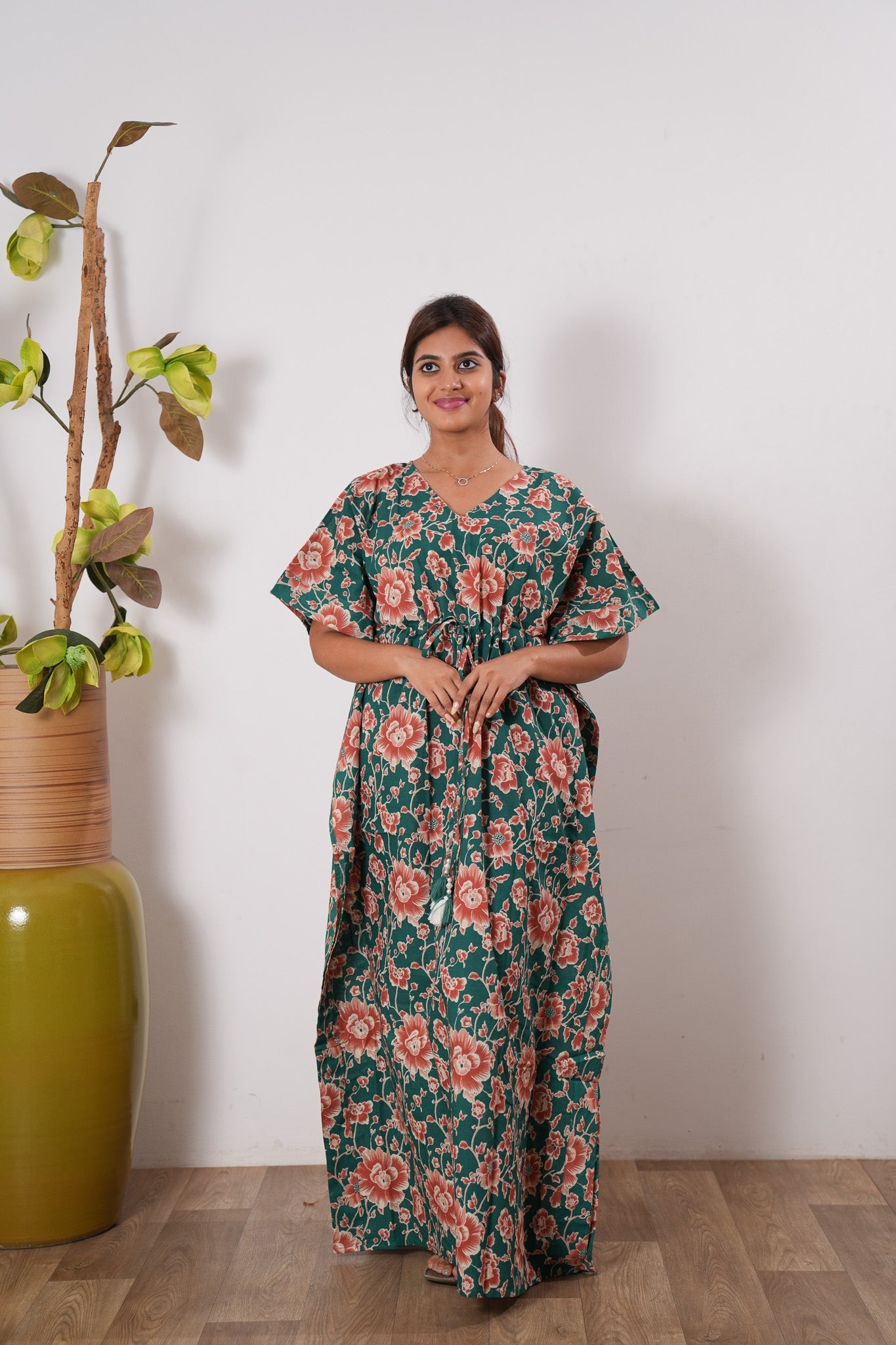 Orange flora cotton kaftan