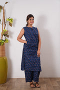 Indigo and red cotton co-ords set(attached sleeves)