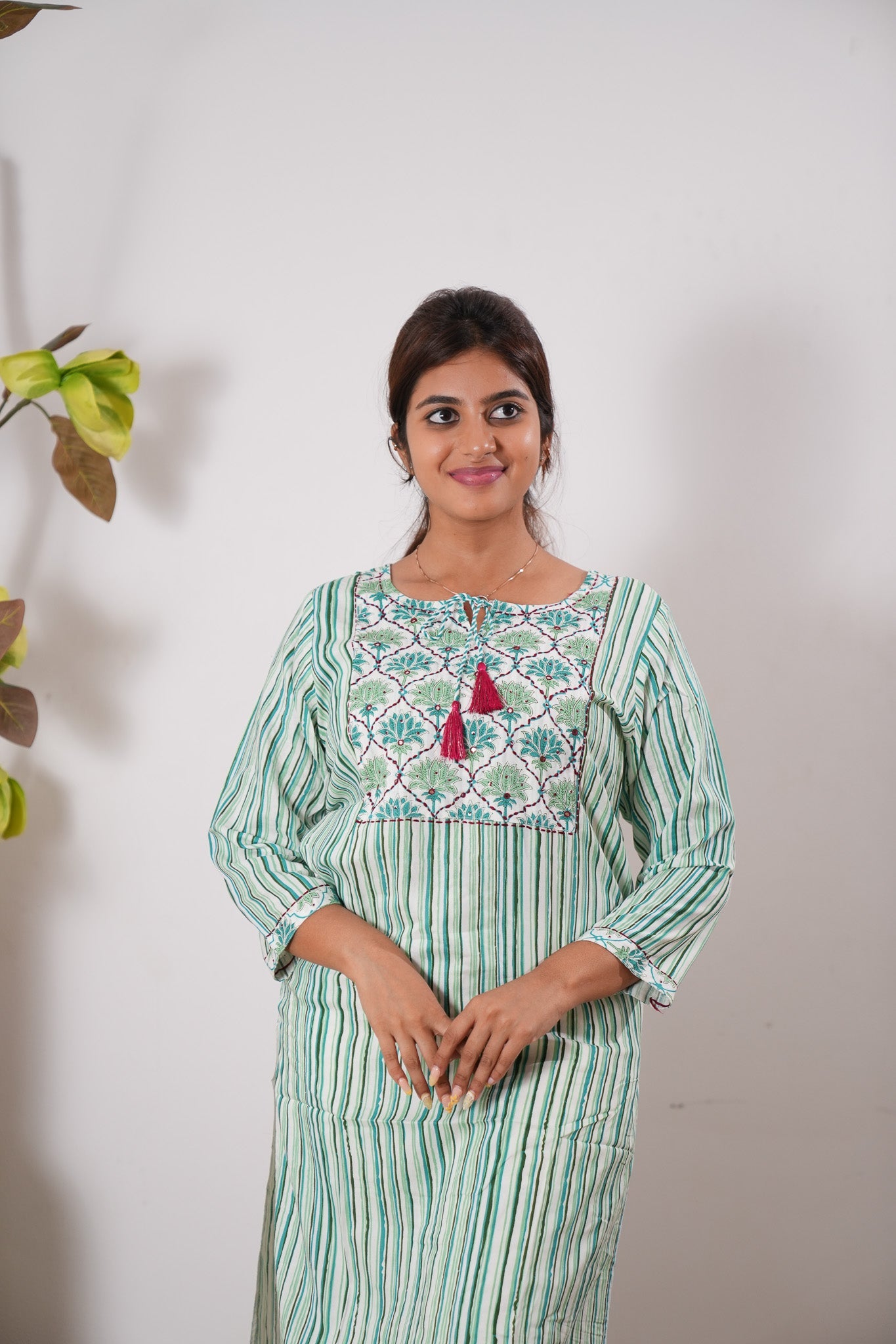 Green stripes cotton kurti