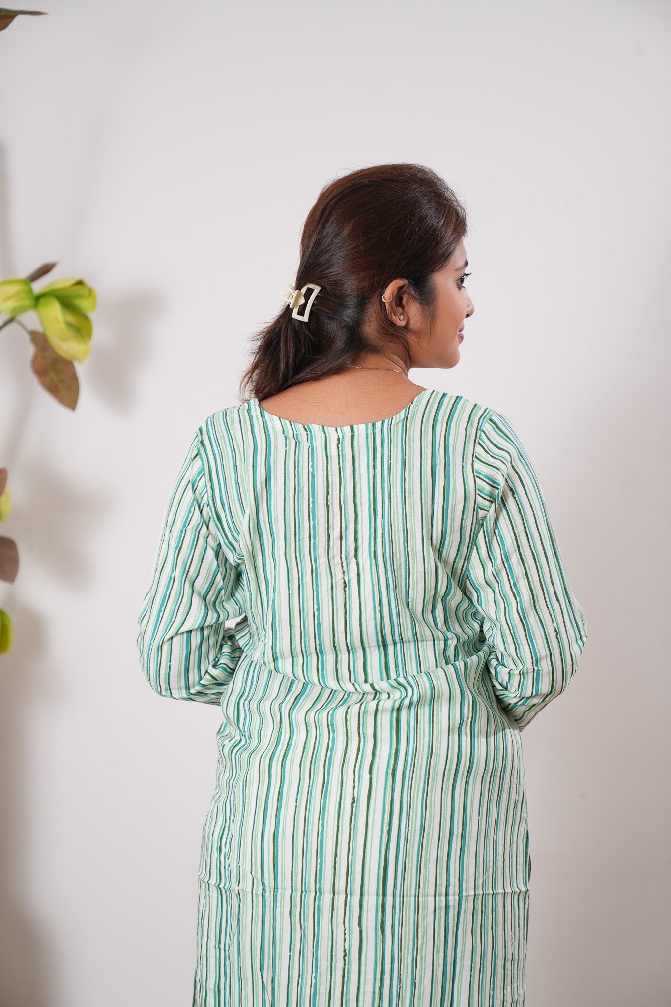 Green stripes cotton kurti