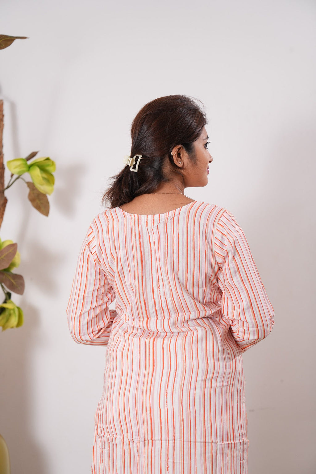 Peach stripes cotton kurti