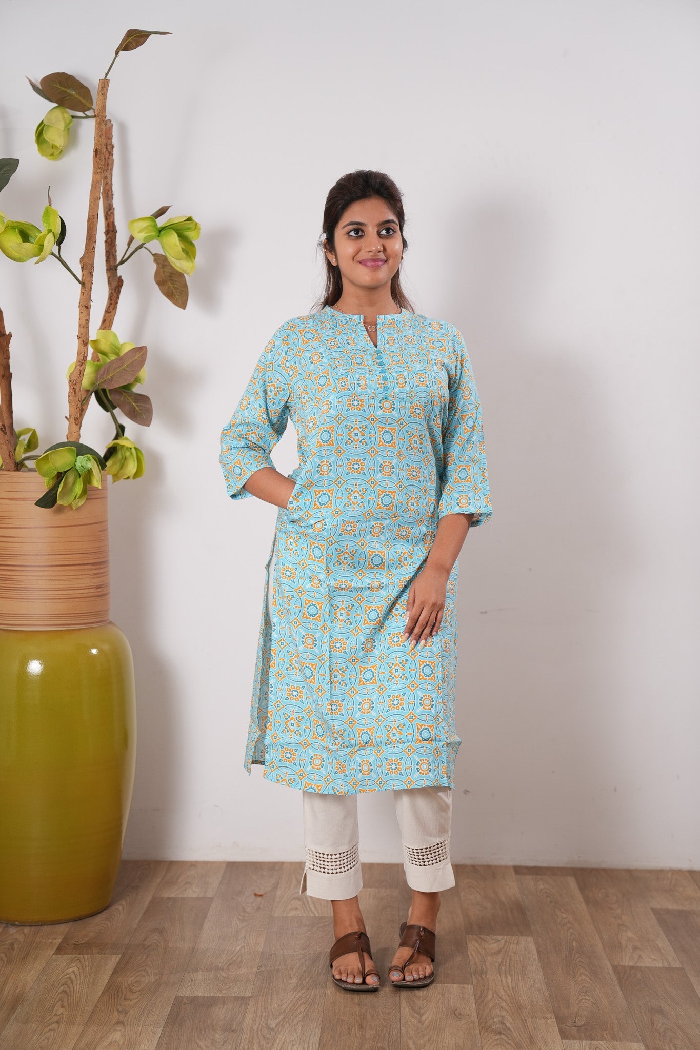 Baby blue cotton kurti