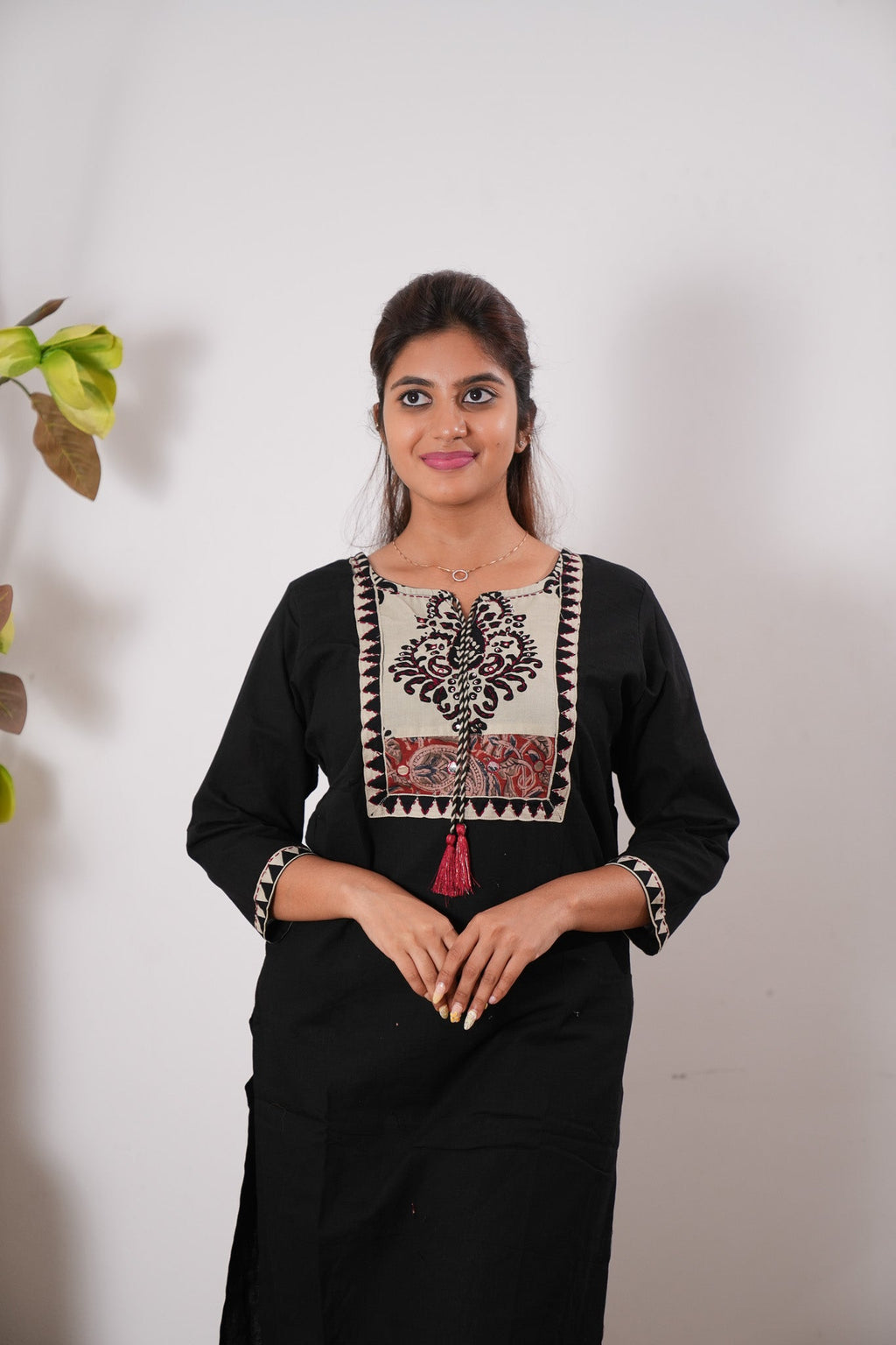Black round neck cotton kurti