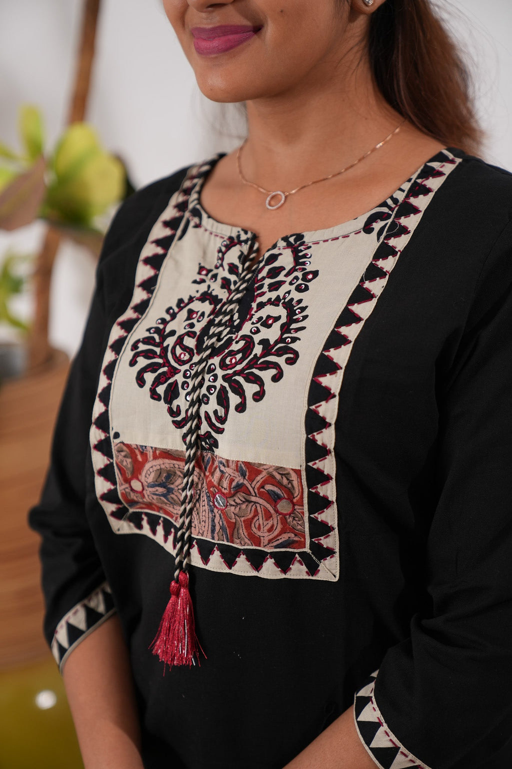 Black round neck cotton kurti