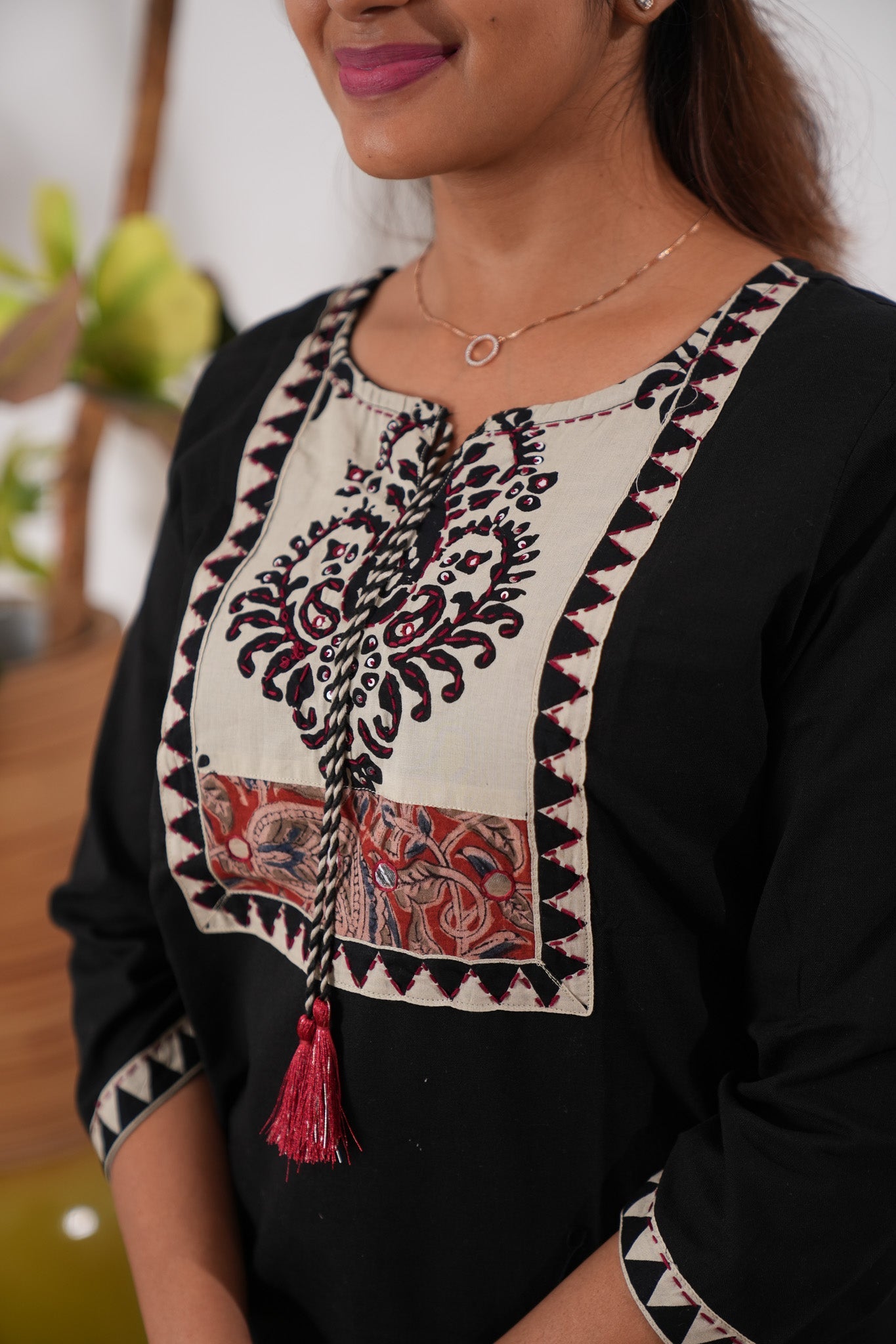 Black round neck cotton kurti