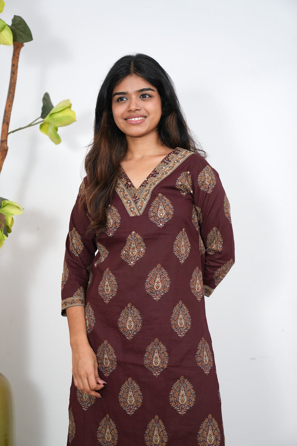 Brick brown v neck cotton co-ords