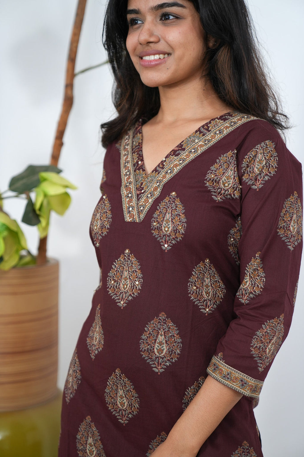 Brick brown v neck cotton co-ords