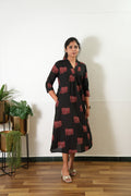 Ira cotton v neck gathered dress- Black elephant