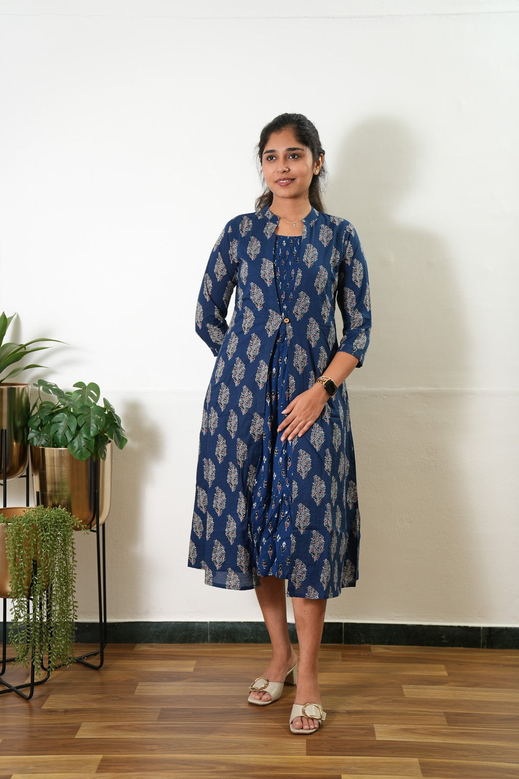 Indigo overcoat cotton midi dress