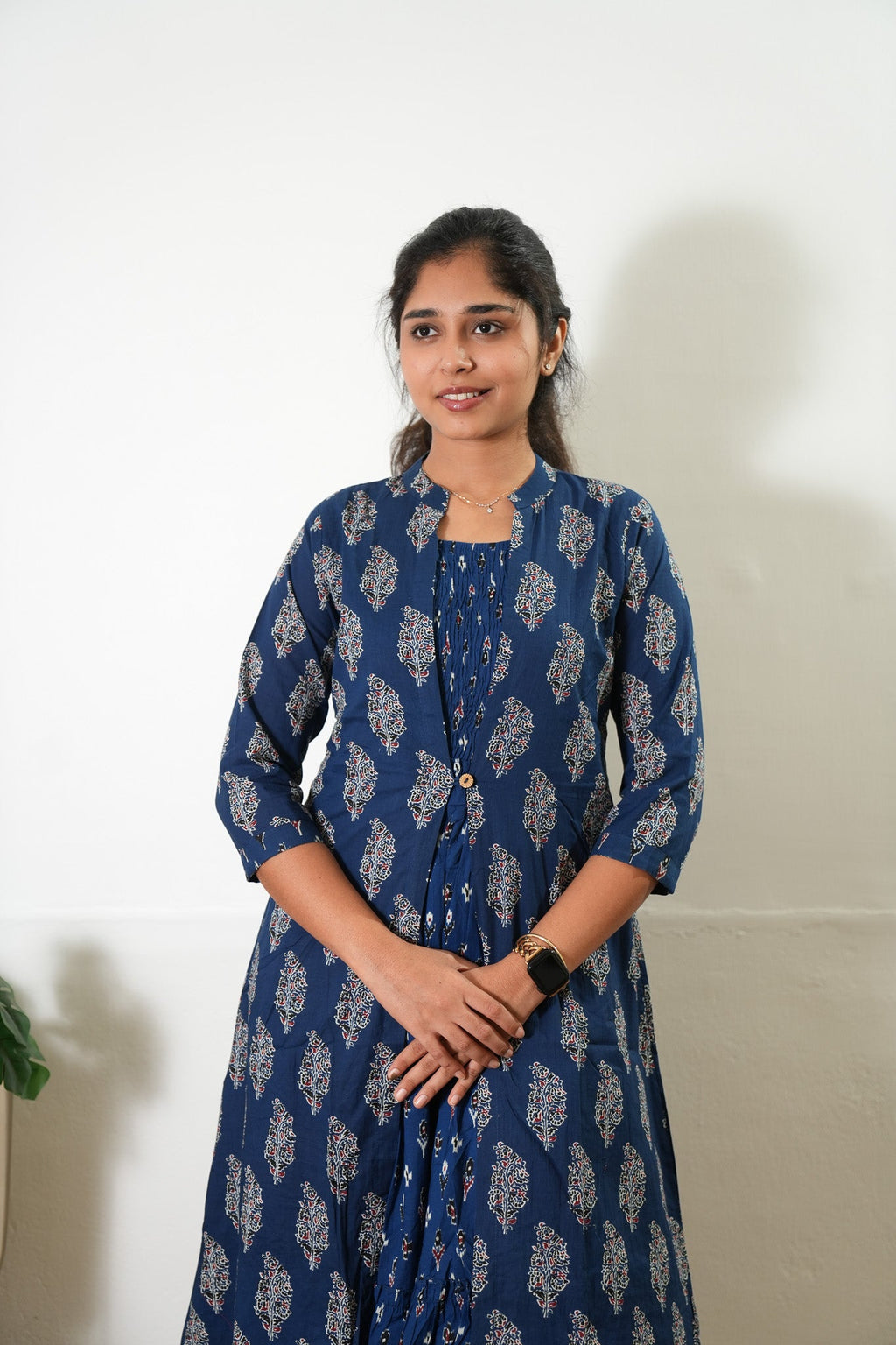 Indigo overcoat cotton midi dress