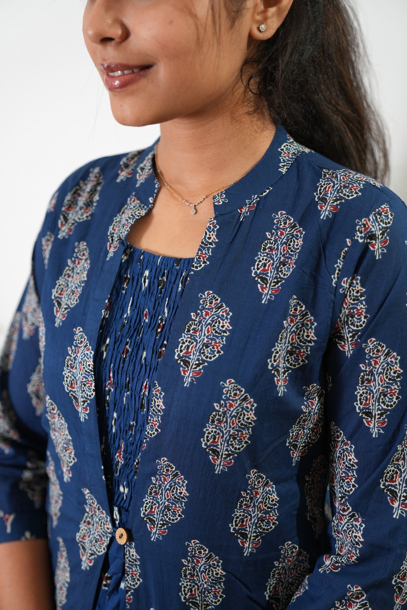 Indigo overcoat cotton midi dress