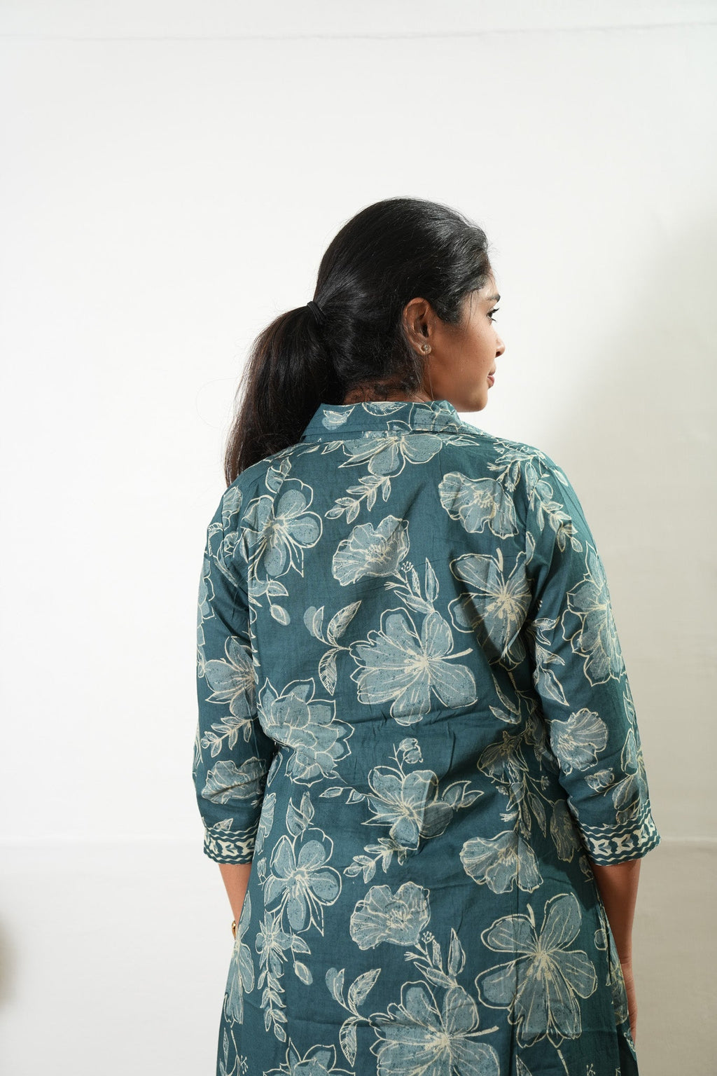 Peacock blue overcoat cotton midi dress