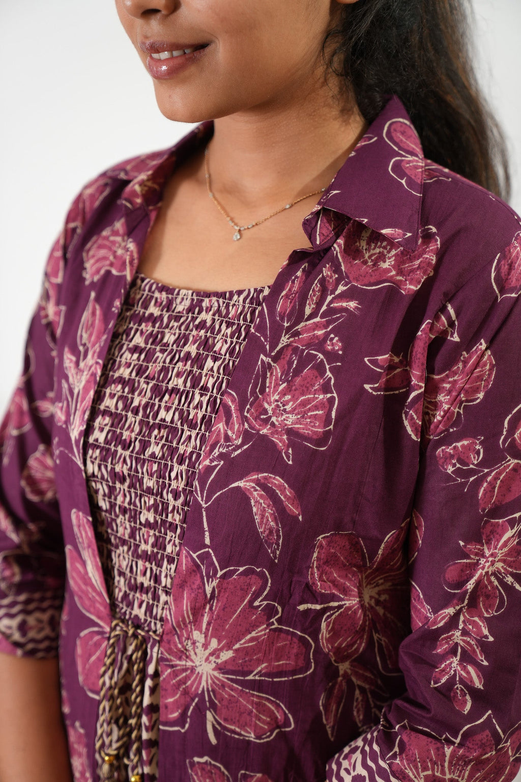 Wine overcoat cotton midi dress