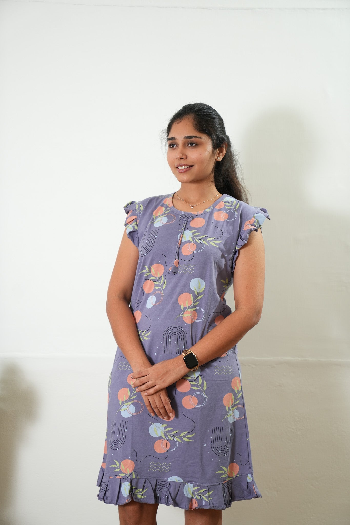 Lavender knitted cotton nighty