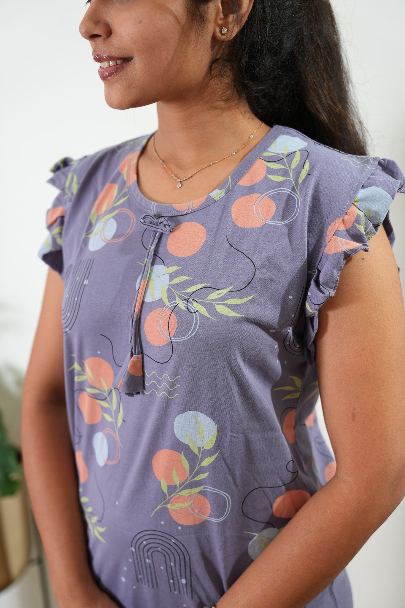 Lavender knitted cotton nighty