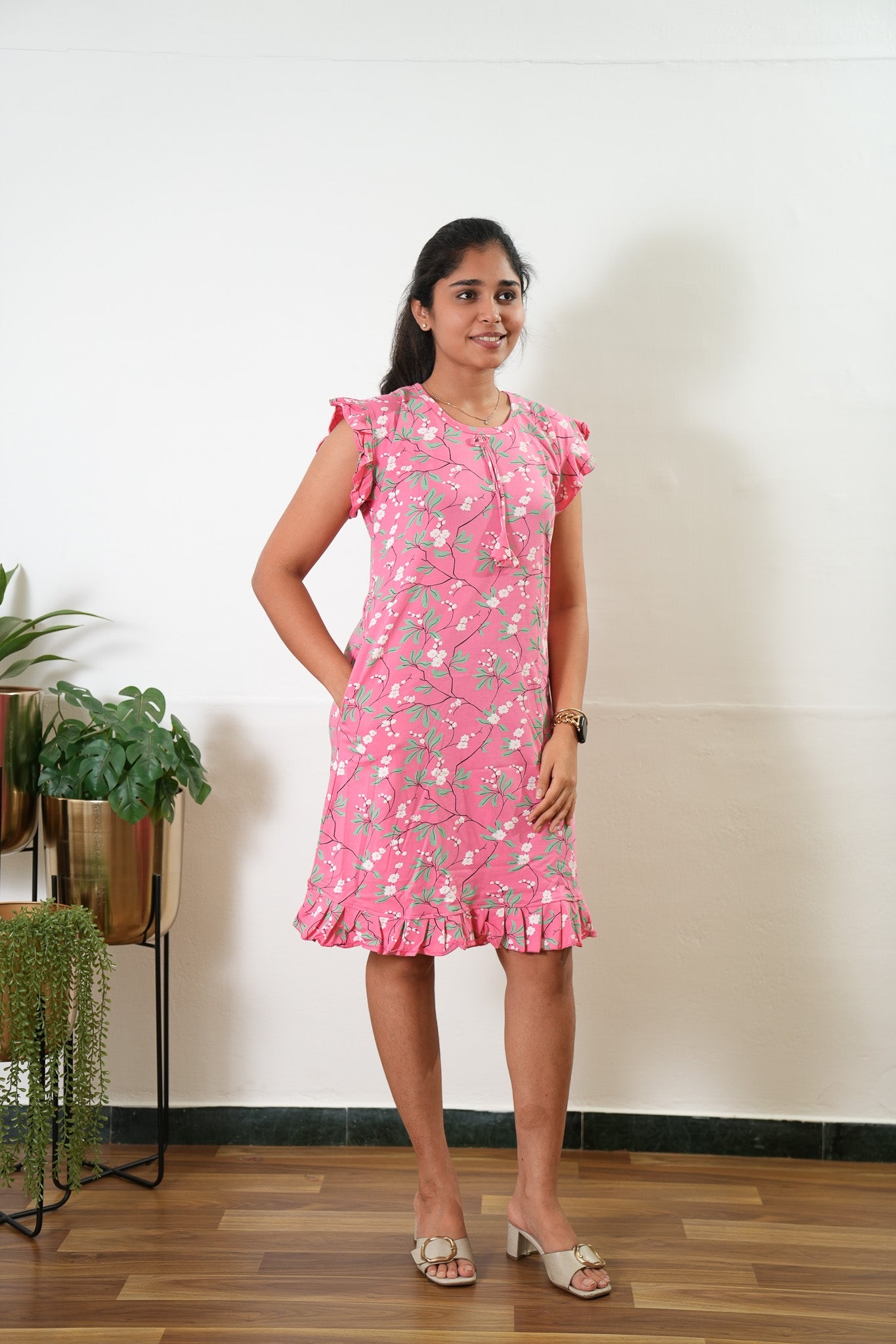 Fuchsia knitted cotton nighty