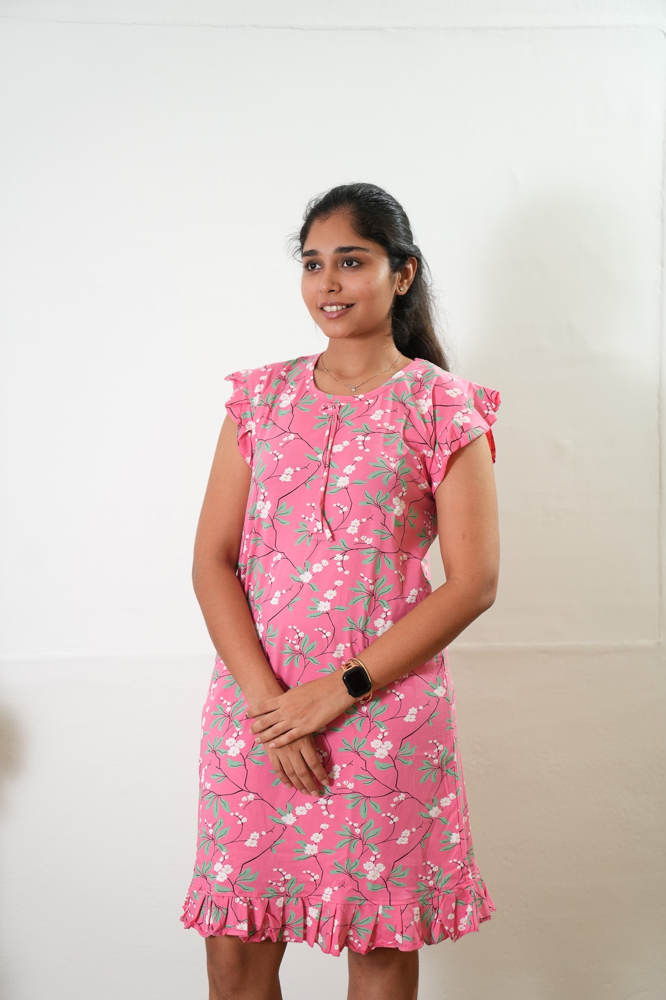 Fuchsia knitted cotton nighty