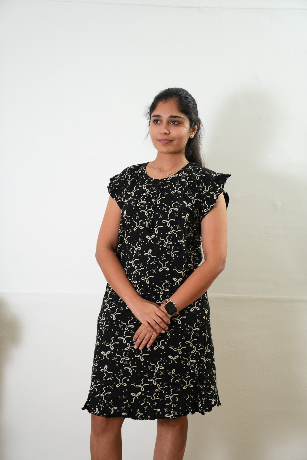 Black knitted cotton nighty