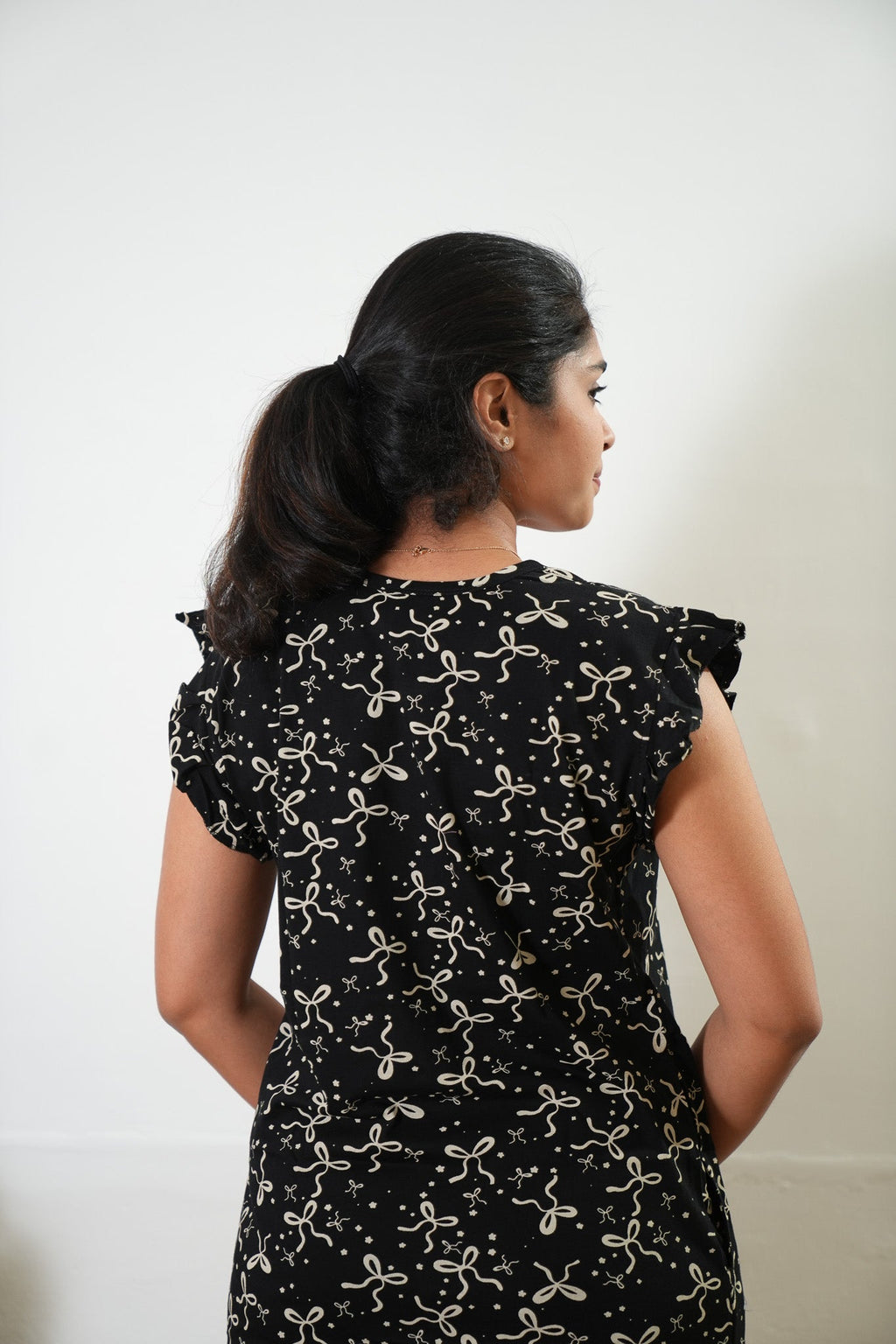 Black knitted cotton nighty