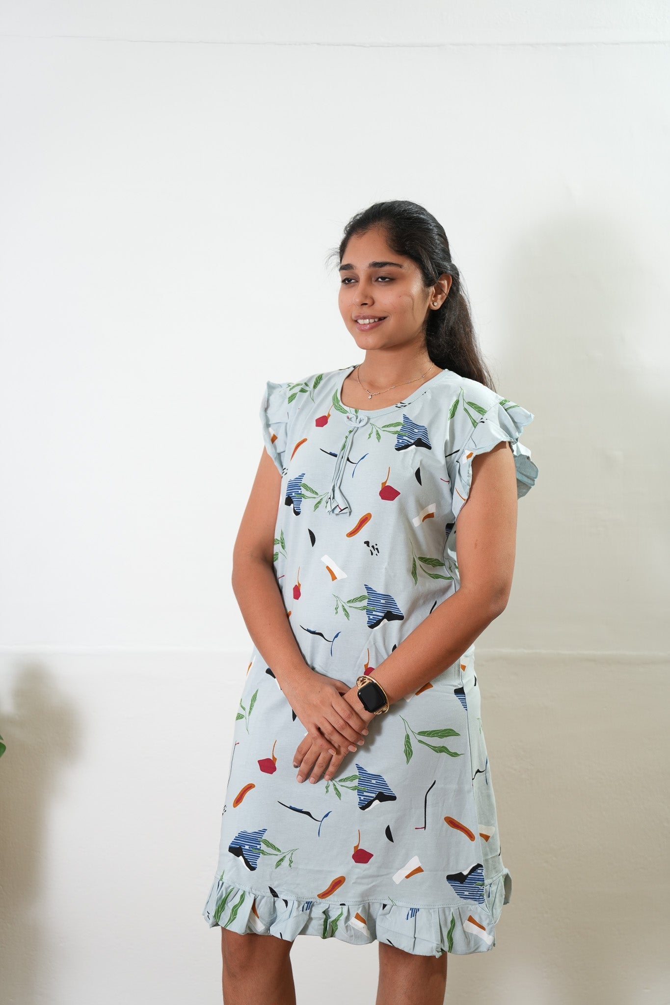 Mint green knitted cotton nighty