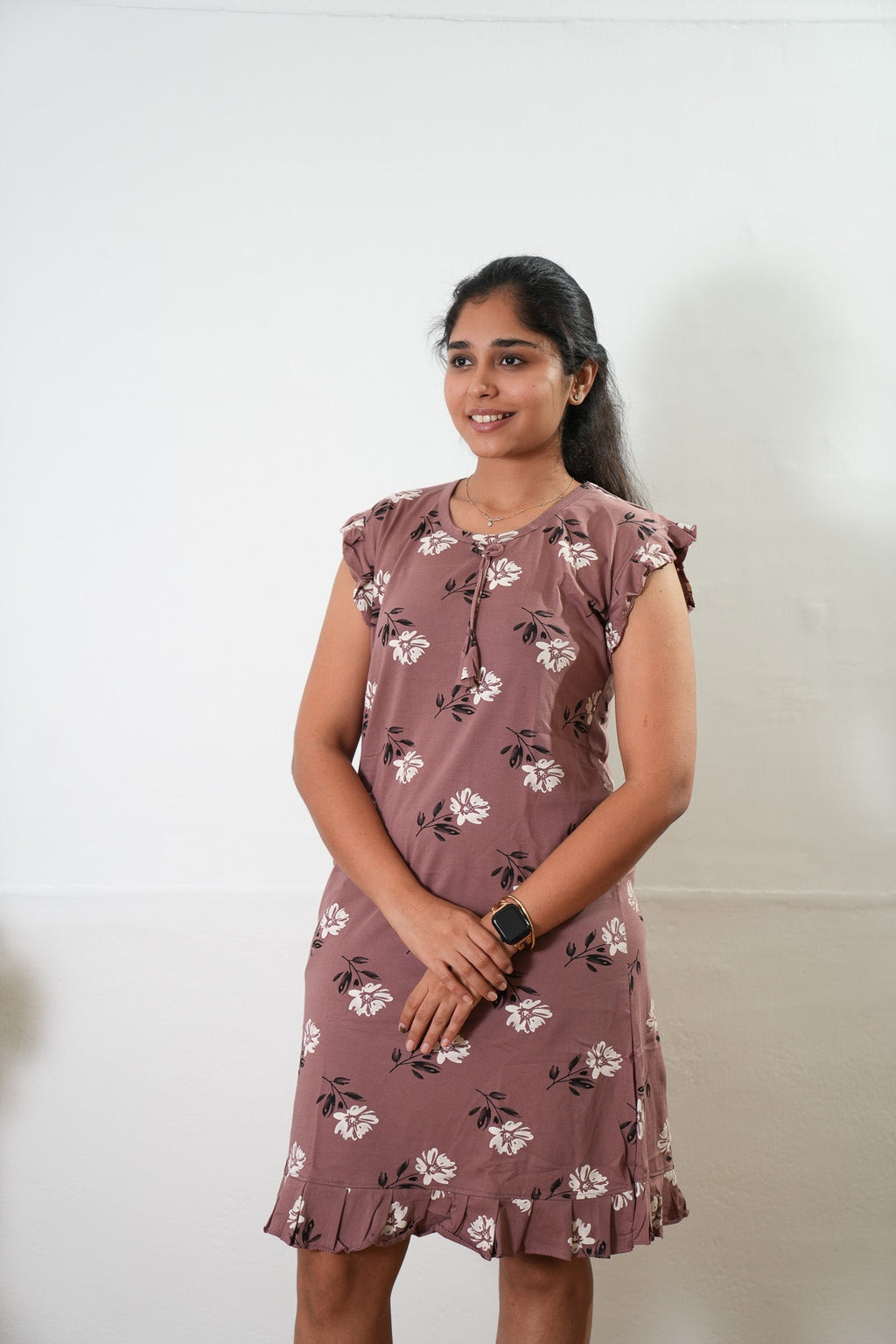 Mauve knitted cotton nighty