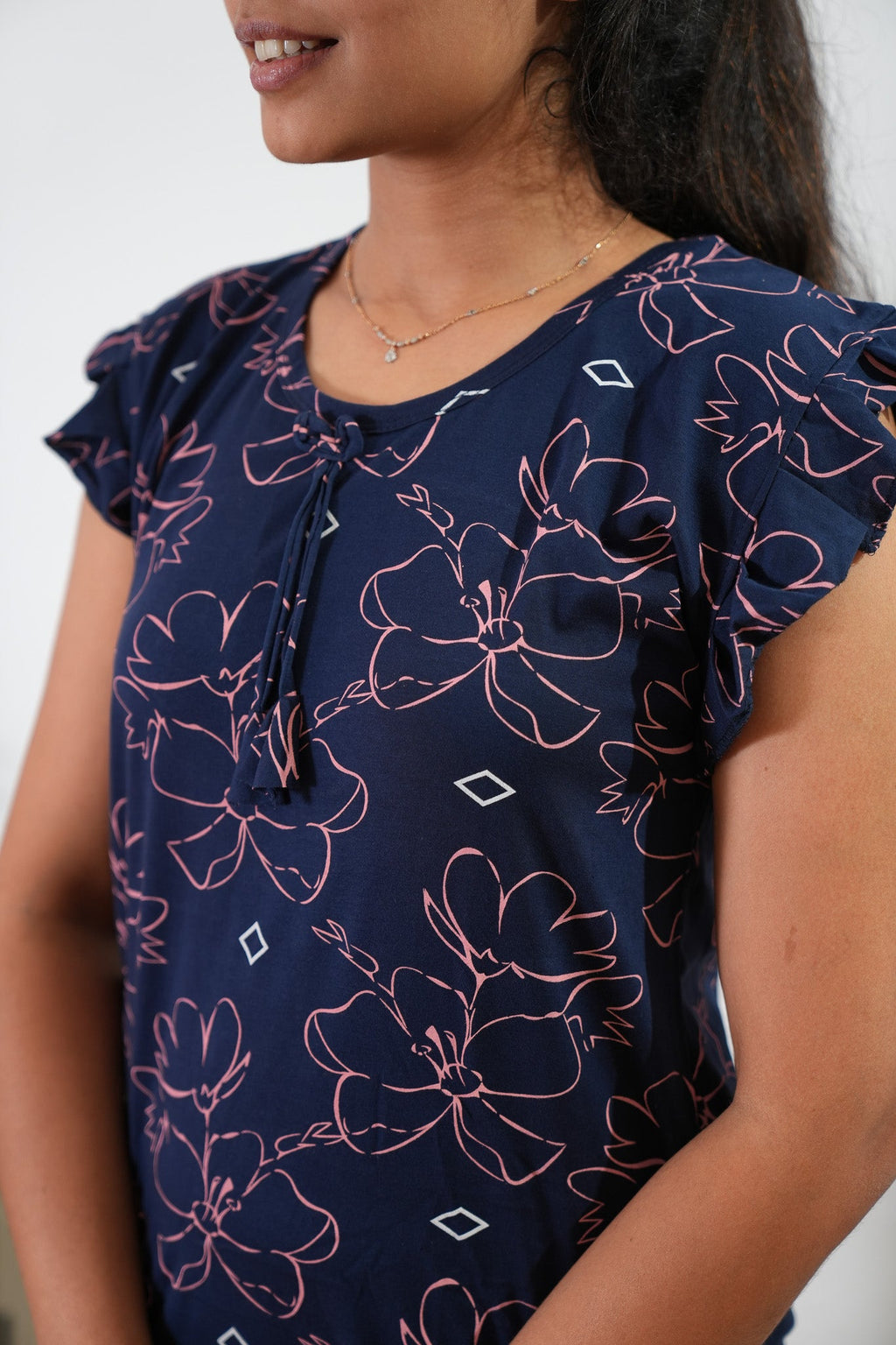 Navy floral knitted cotton nighty