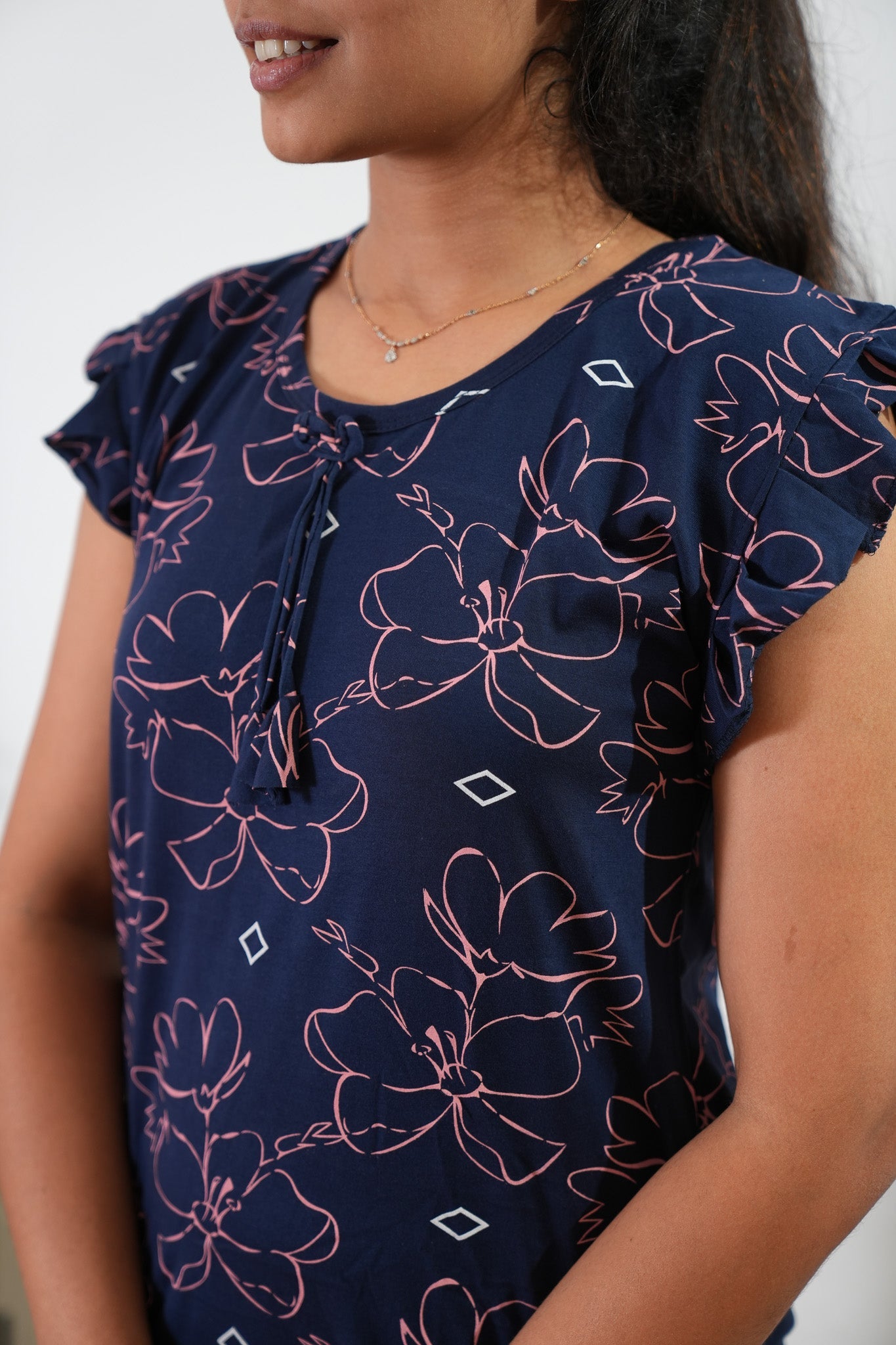 Navy floral knitted cotton nighty