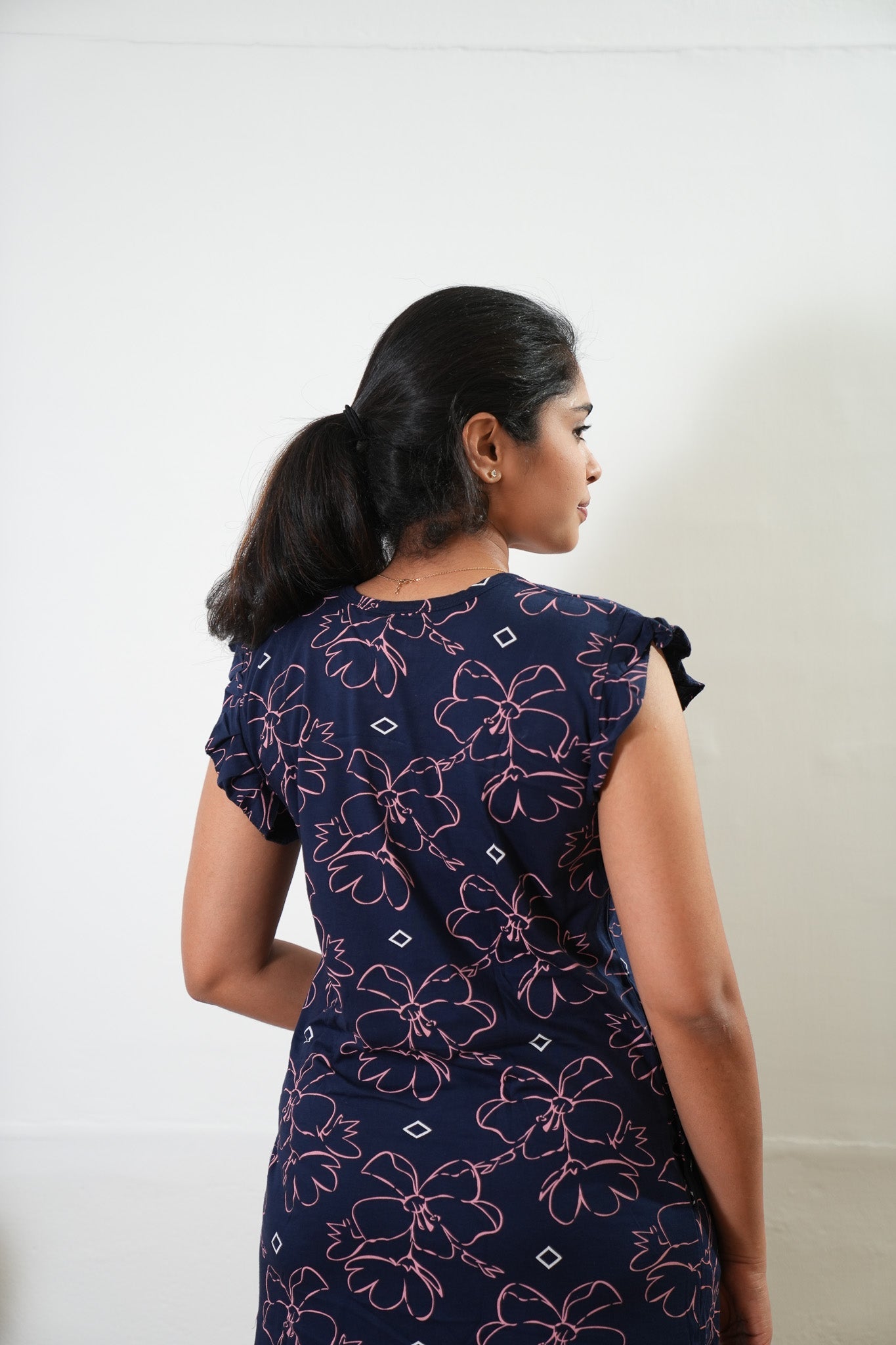 Navy floral knitted cotton nighty