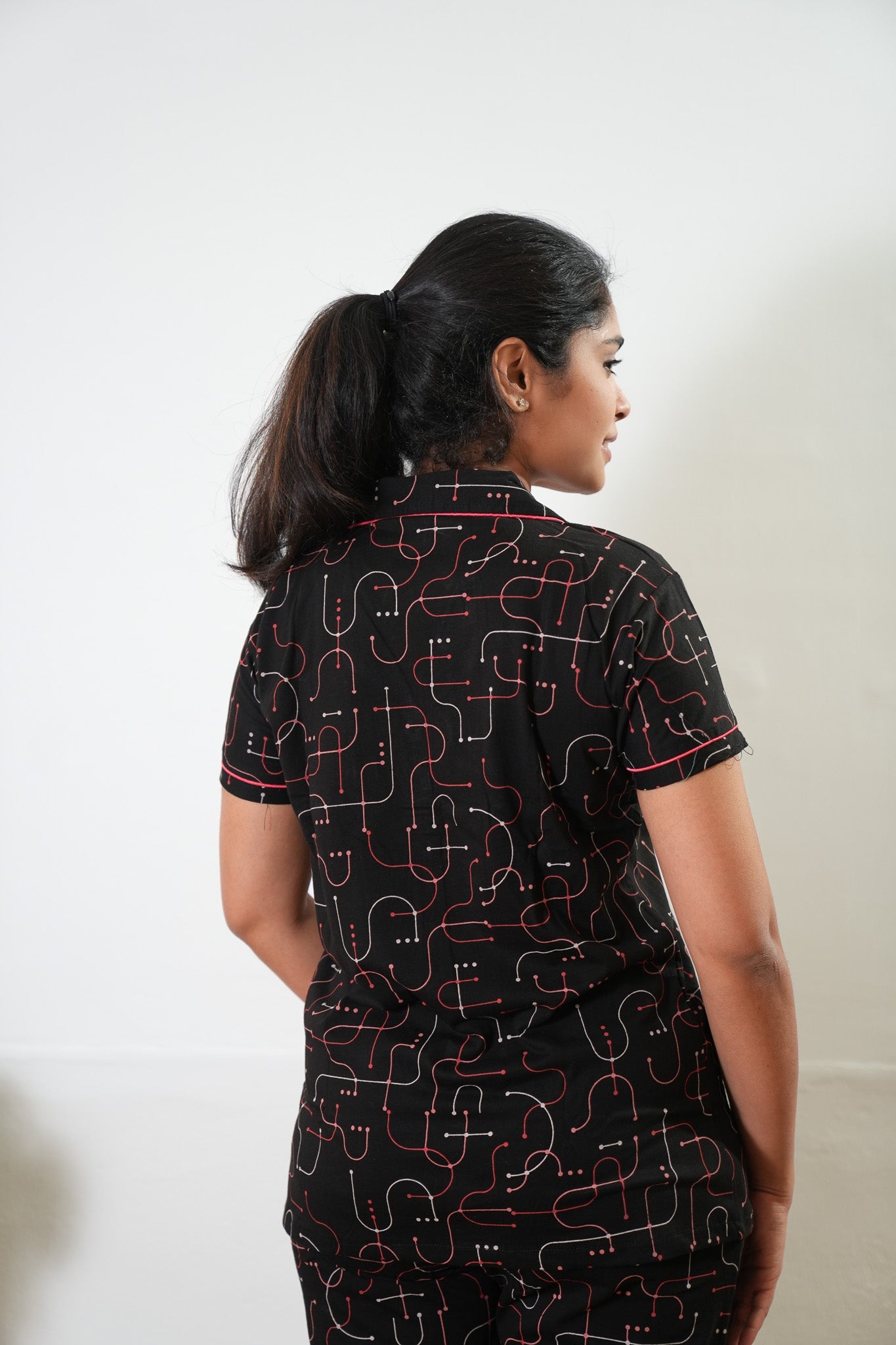 Black and pink knitted cotton night suit