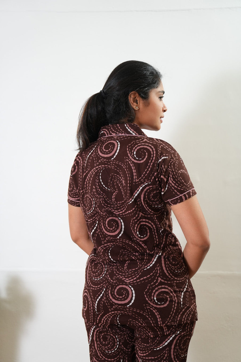 Brown knitted cotton night suit