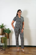 Peacock blue pebble knitted cotton night suit