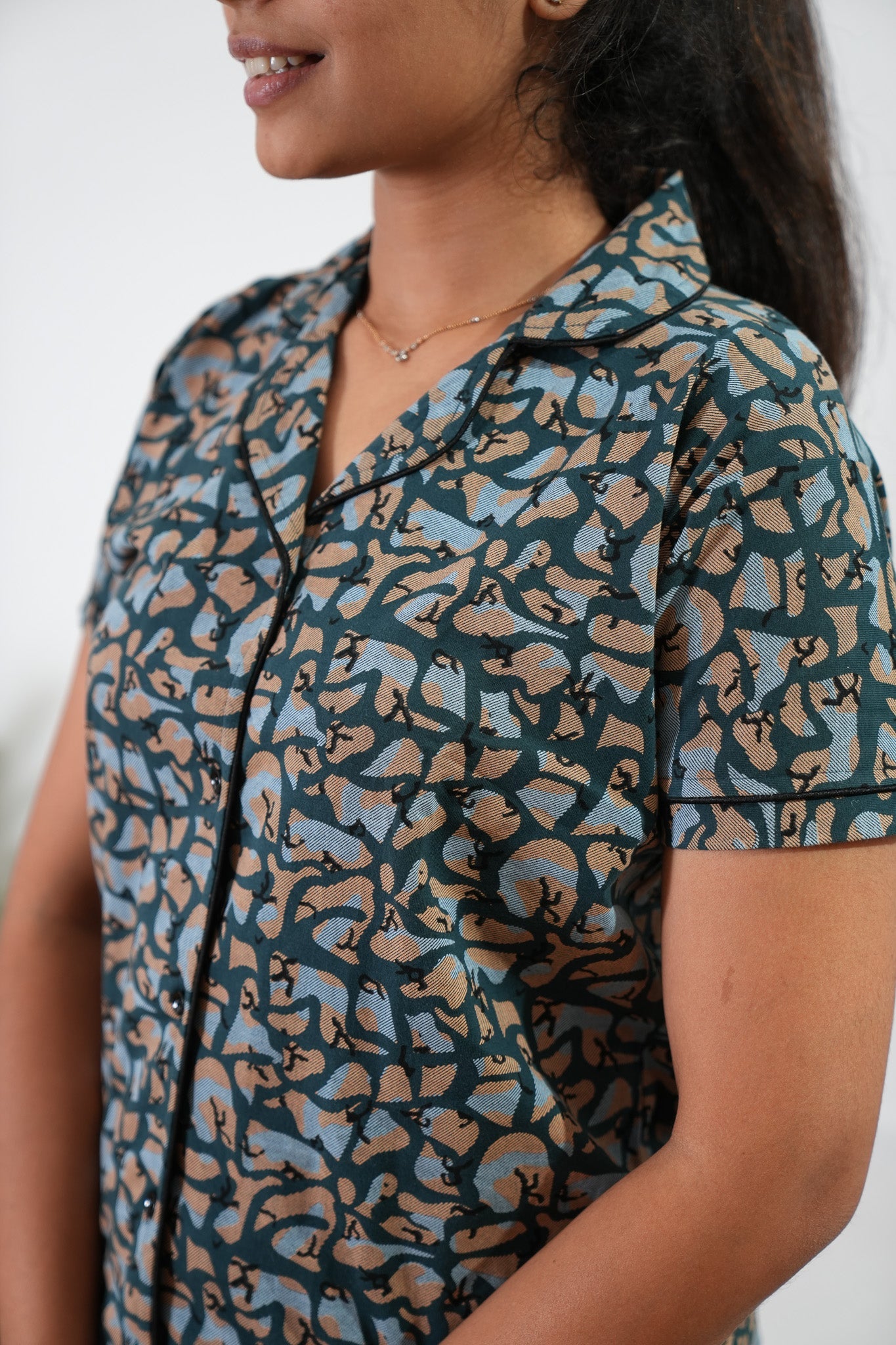 Peacock blue pebble knitted cotton night suit