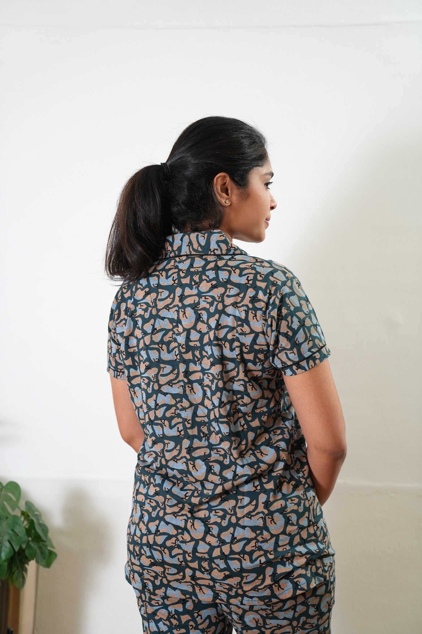 Peacock blue pebble knitted cotton night suit