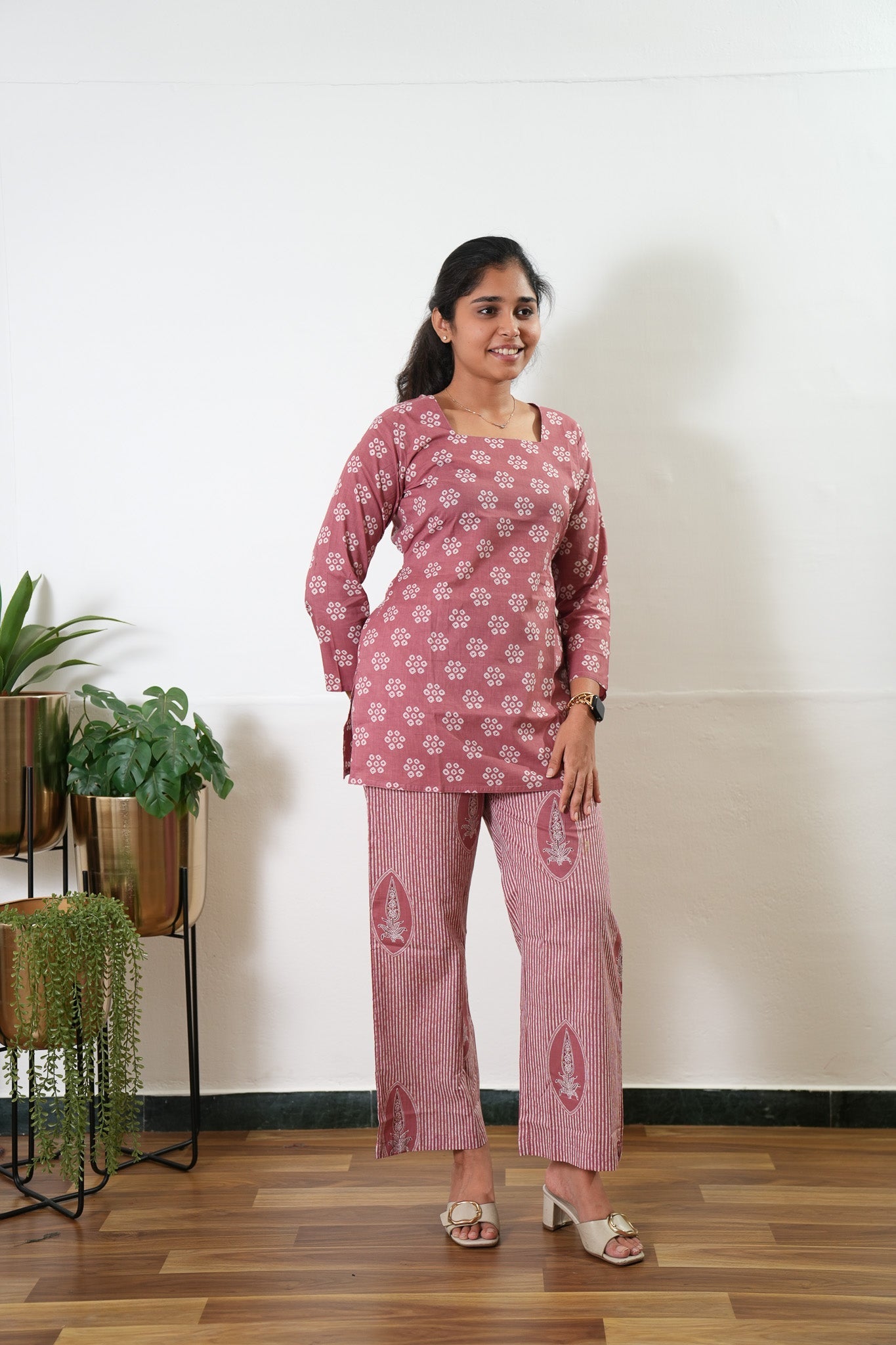 Short top cotton co-ords set - Mauve
