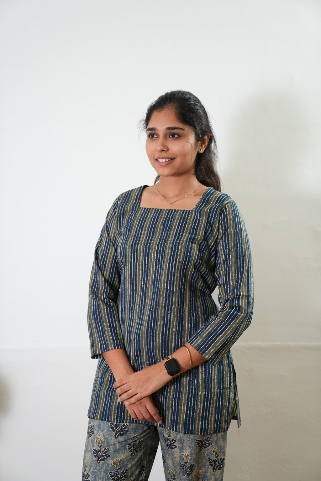 Short top cotton co-ords set - Navy