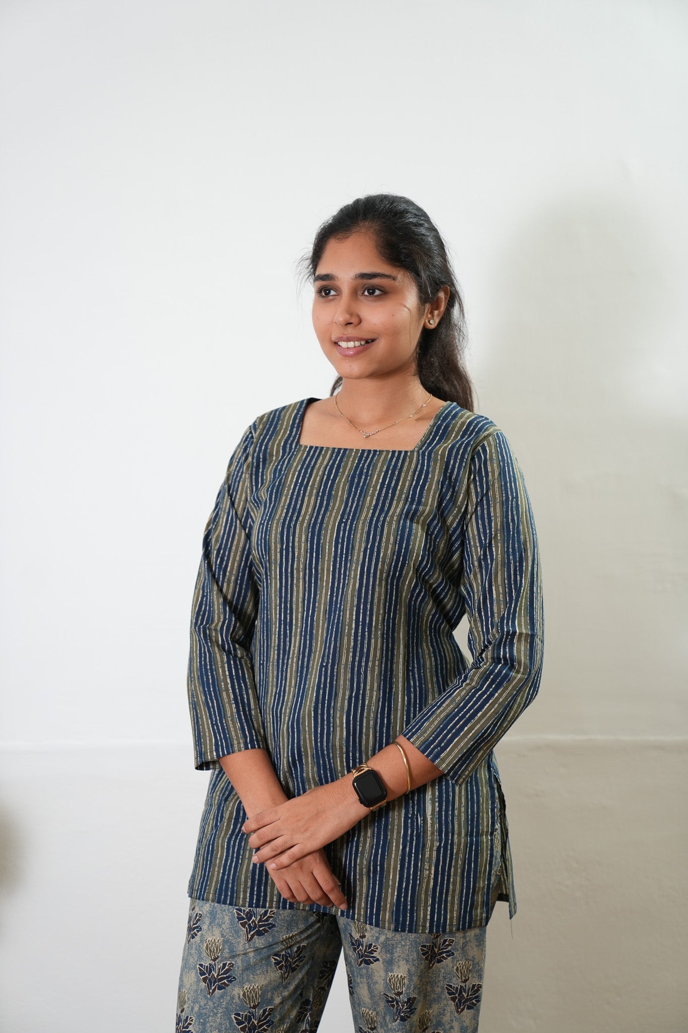 Short top cotton co-ords set - Navy